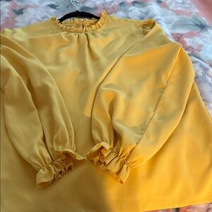 Chic Mustard Blouse with Ruffled Sleeves